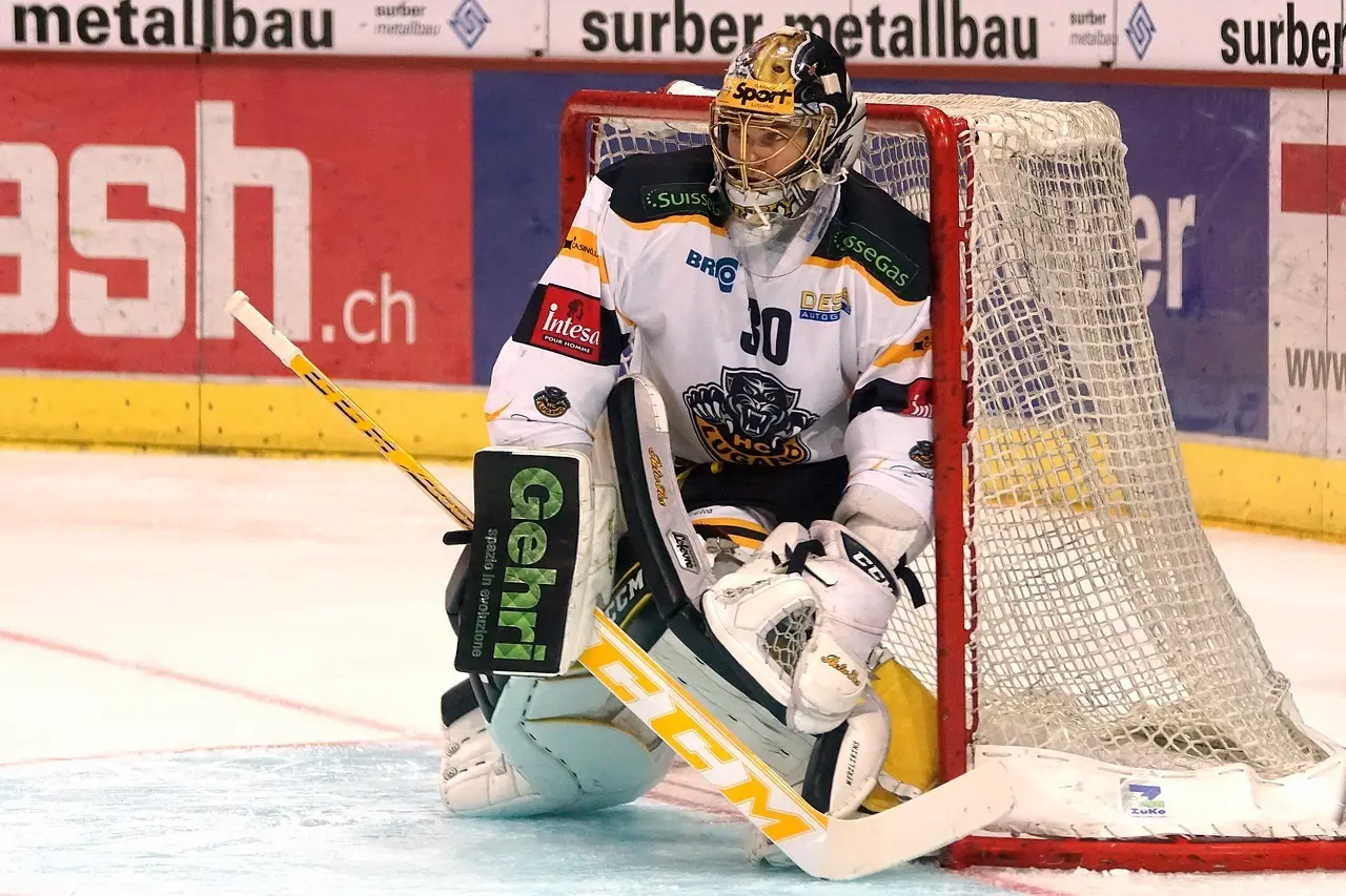 Ishockeymålmand foran målet